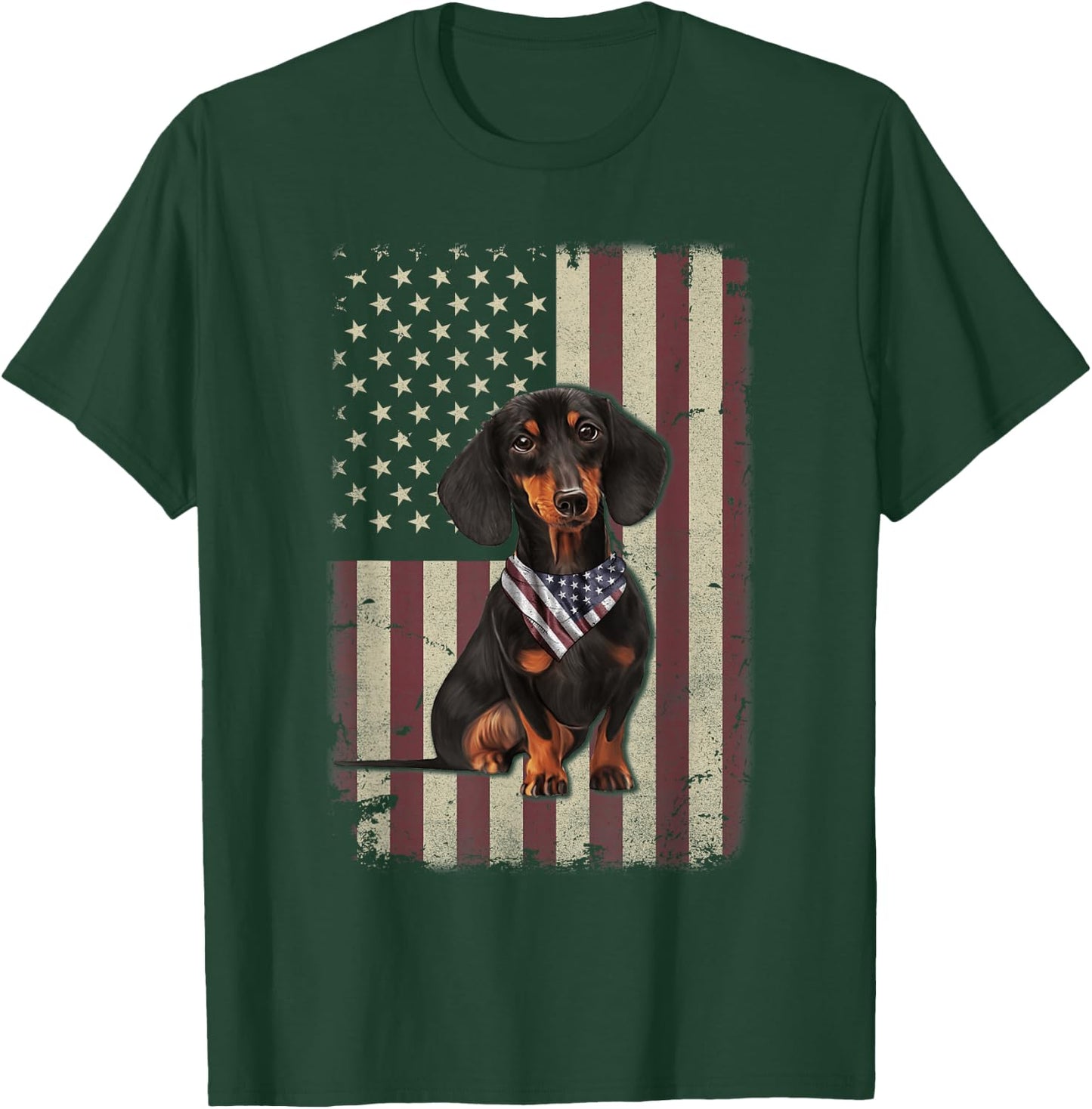 Dachshund American Flag Bandana 4th of July Gifts T-Shirt - T-Shirt | Forest