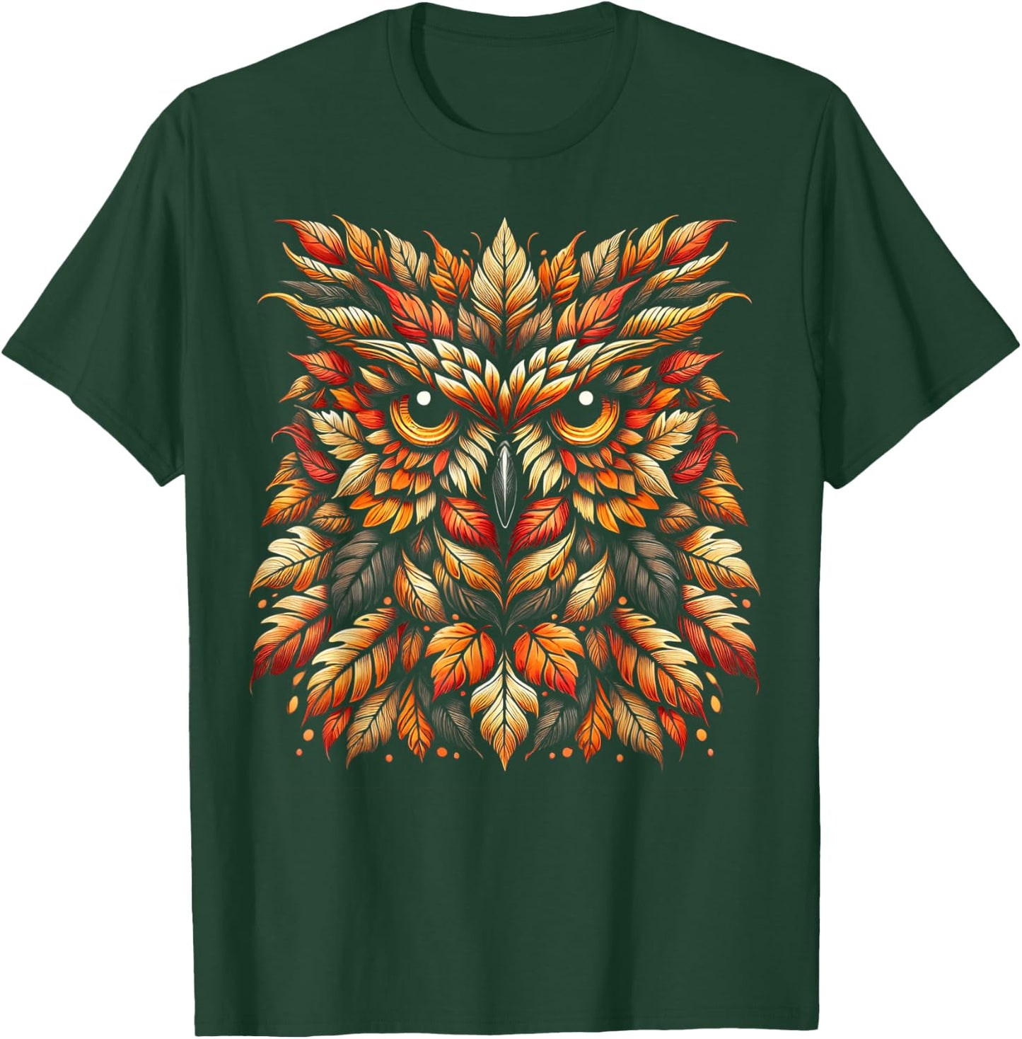 Autumn Leaf Owl Art Stunning Fall Wildlife Illustration T-Shirt - T-Shirt | Forest