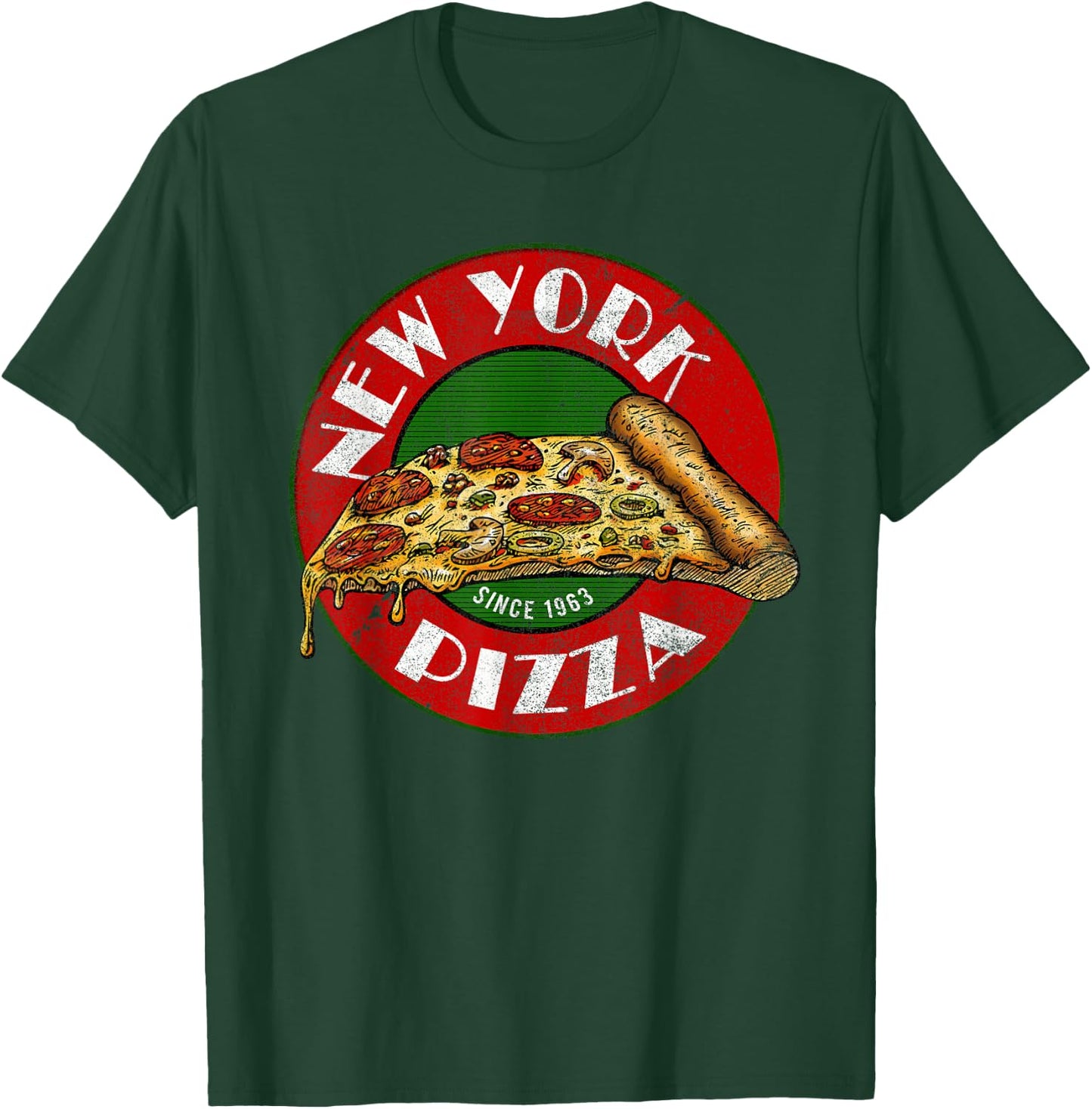 Pizza Vintage Gift New York Sign Italian Food Fan Graphic T-Shirt - T-Shirt | Forest