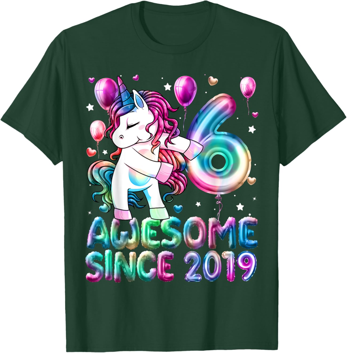 Flossing Unicorn 6 Year Old 6th Birthday Girl Unicorn Party T-Shirt - T-Shirt | Forest