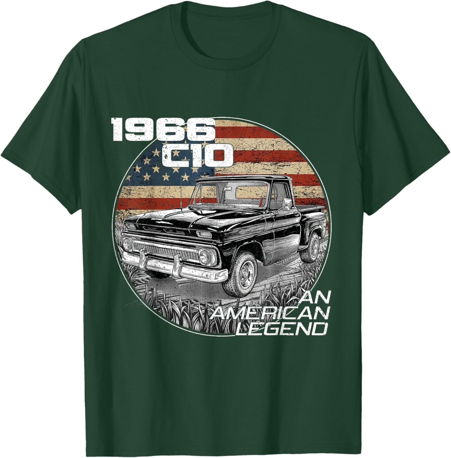 American Flag 1966 C10 66 Truck Vintage Silhouette Classic T-Shirt - T-Shirt | Forest