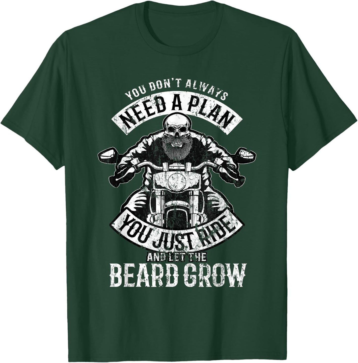 Motorcycle Beard Biker Skull Full Beard Chopper Bike Rocker T-Shirt - T-Shirt | Forest