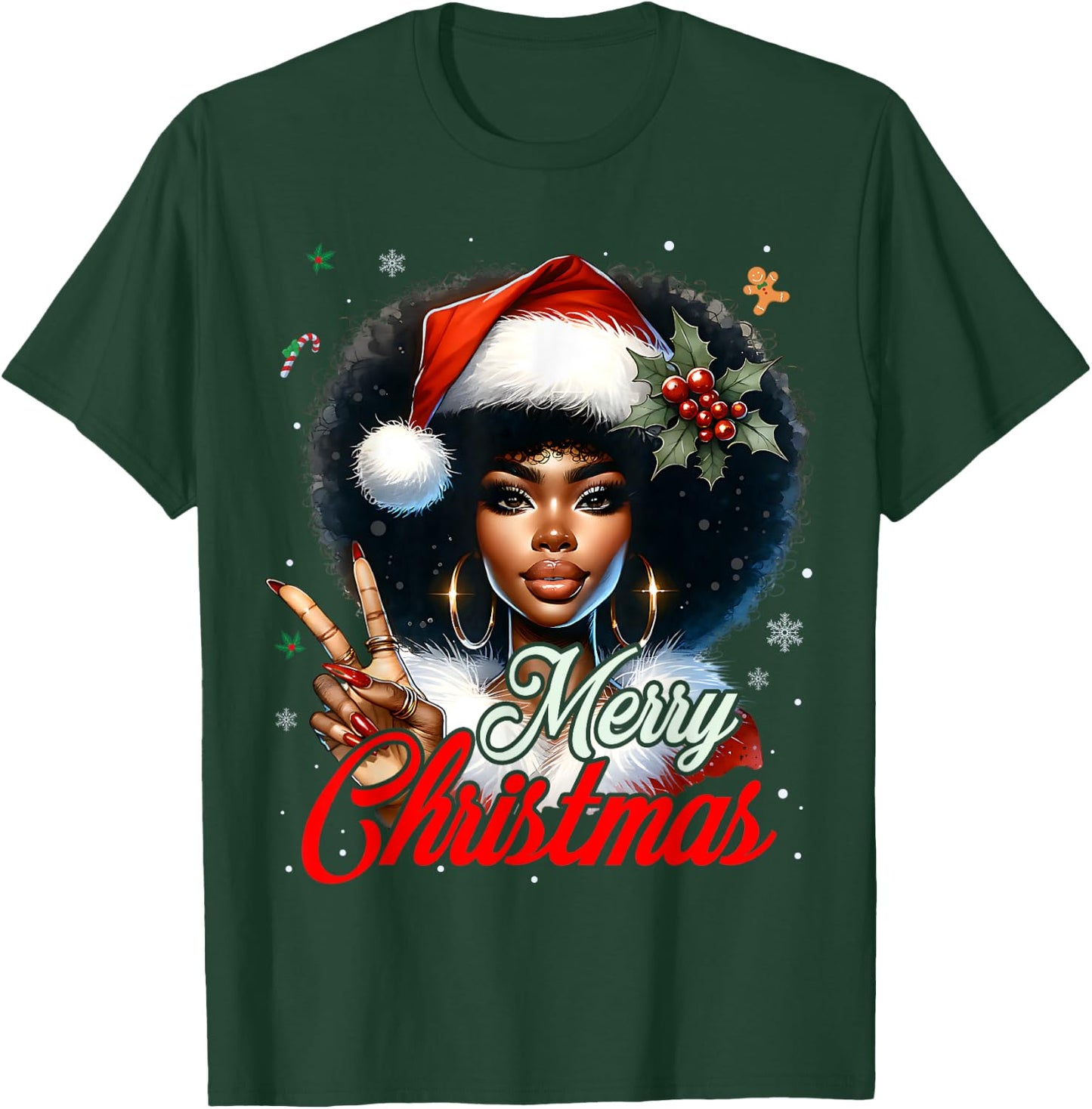 Black African American Christmas Girl Melanin Santa Xmas T-Shirt - T-Shirt | Forest