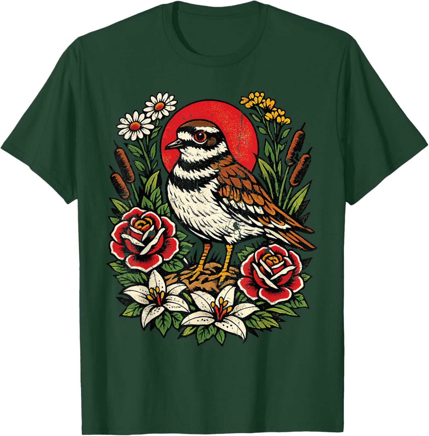 Vintage Killdeer Bird Tattoo Style Birdwatching Design T-Shirt - T-Shirt | Forest