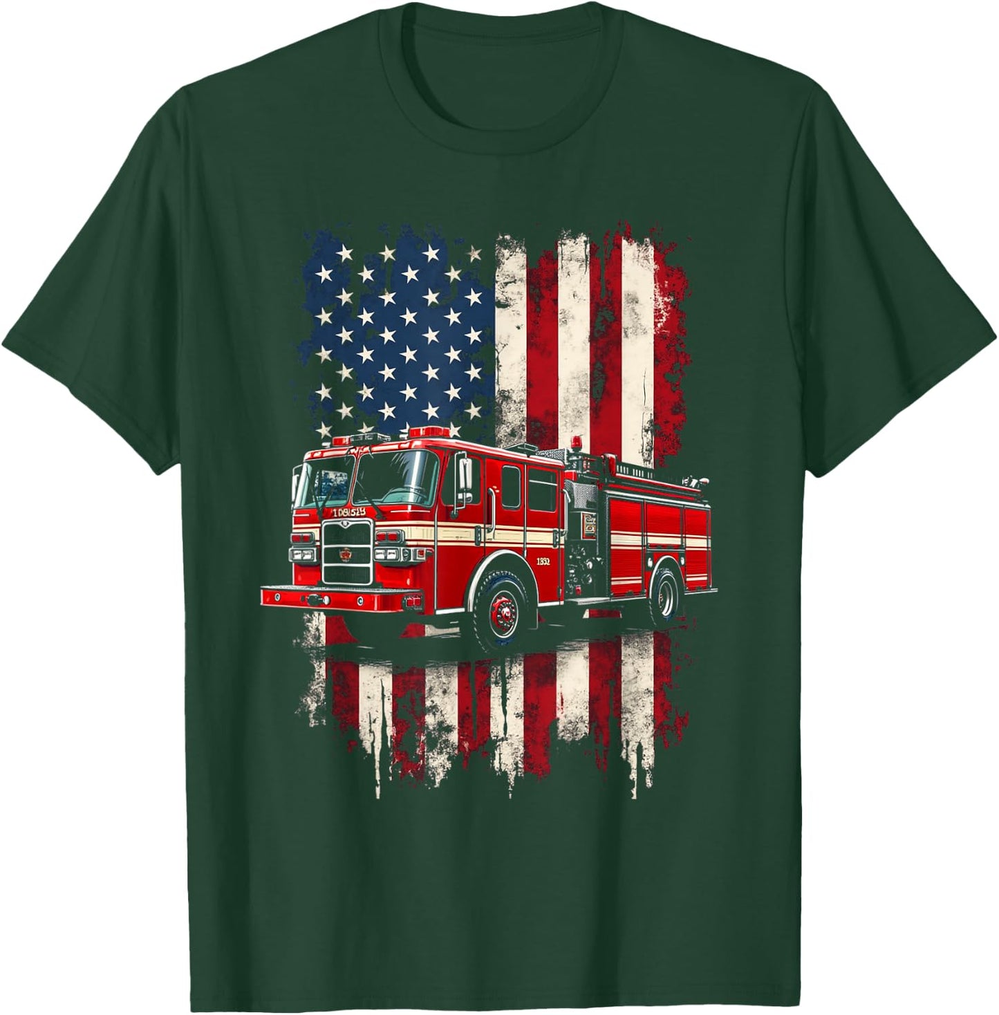 Fire Engine American Flag Rug T-Shirt - T-Shirt | Forest