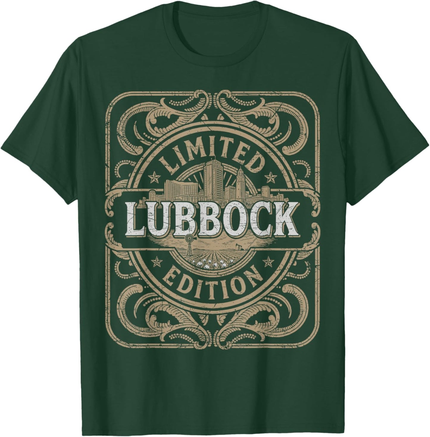 Lubbock Vintage Lubbock Texas Retro Lubbock Skyline T-Shirt - T-Shirt | Forest