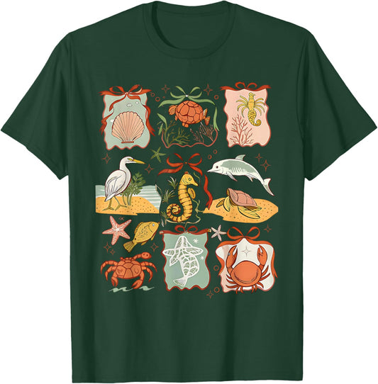 Sea Animal Coquette Bow Summer Vacation Hawaii Beach Family T-Shirt - T-Shirt | Forest