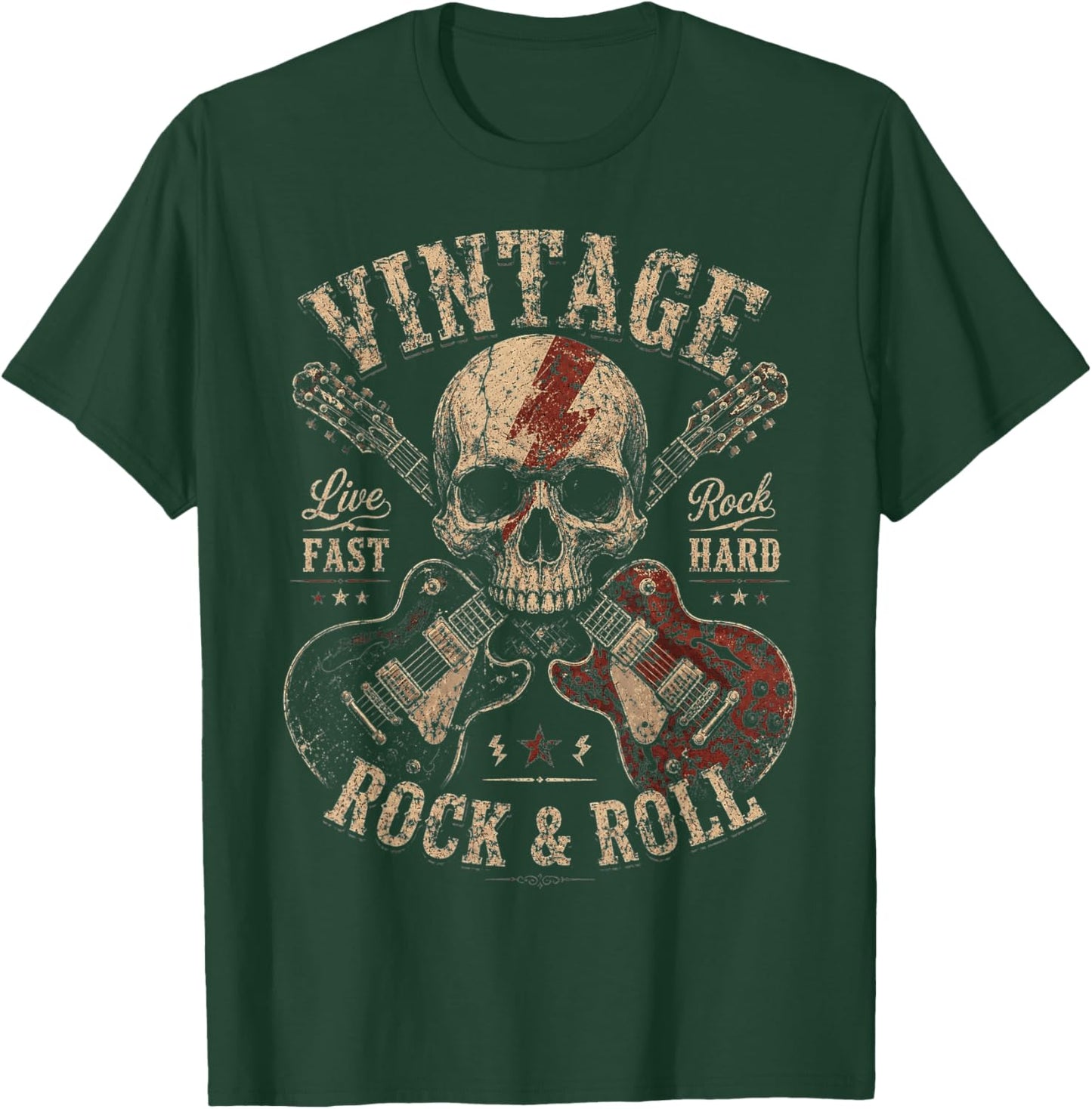Vintage Rock and Roll Skull Guitarist American Flag Guitar T-Shirt - T-Shirt | Forest