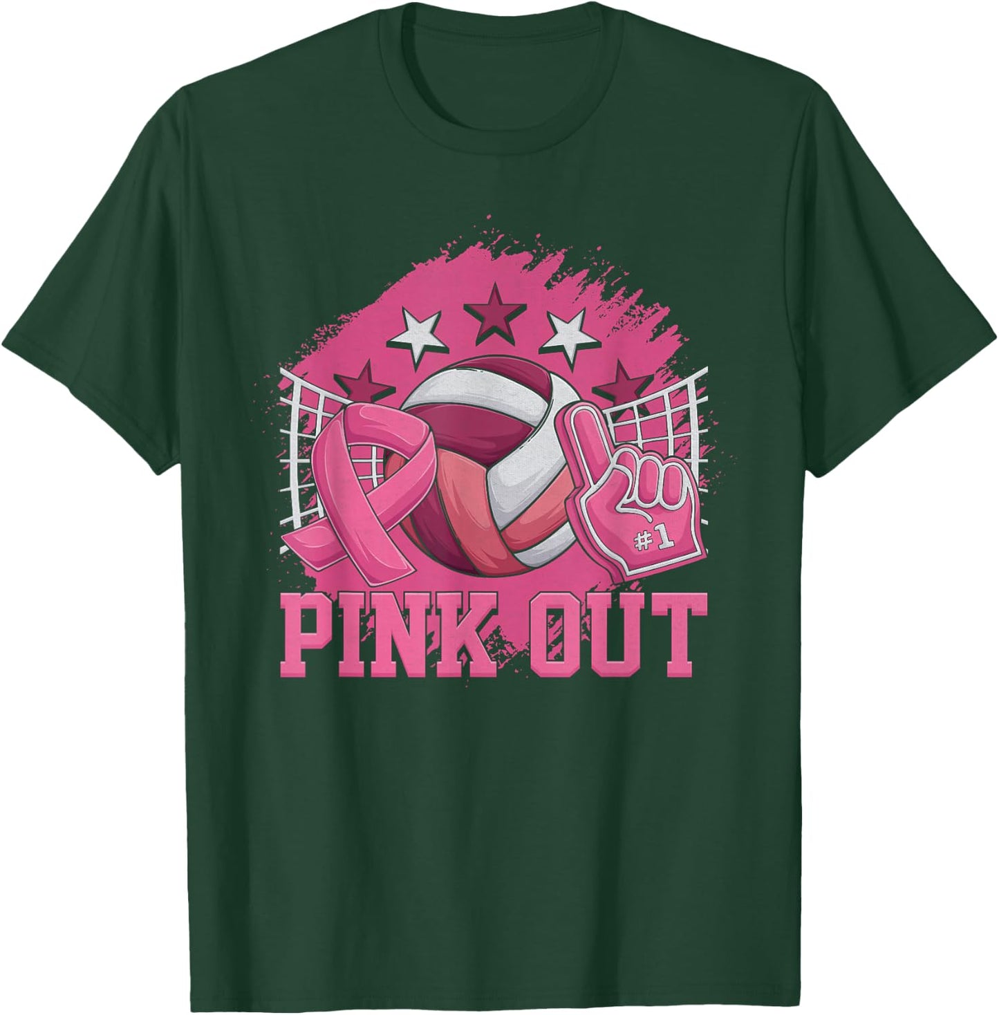 Pink Out Volleyball Pink Ribbon Breast Cancer Awareness T-Shirt - T-Shirt | Forest
