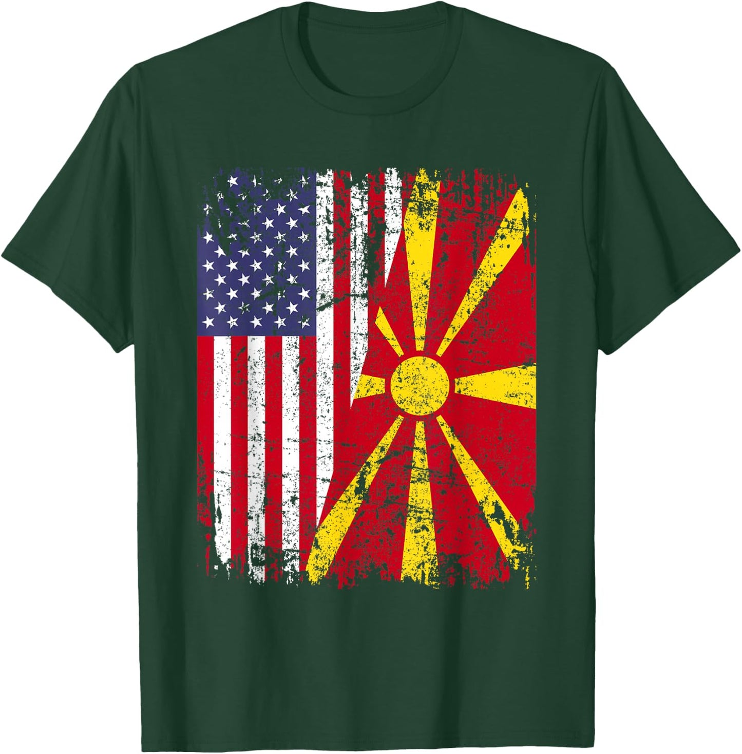 MACEDONIAN ROOTS | Half American Flag MACEDONIA T-Shirt - T-Shirt | Forest