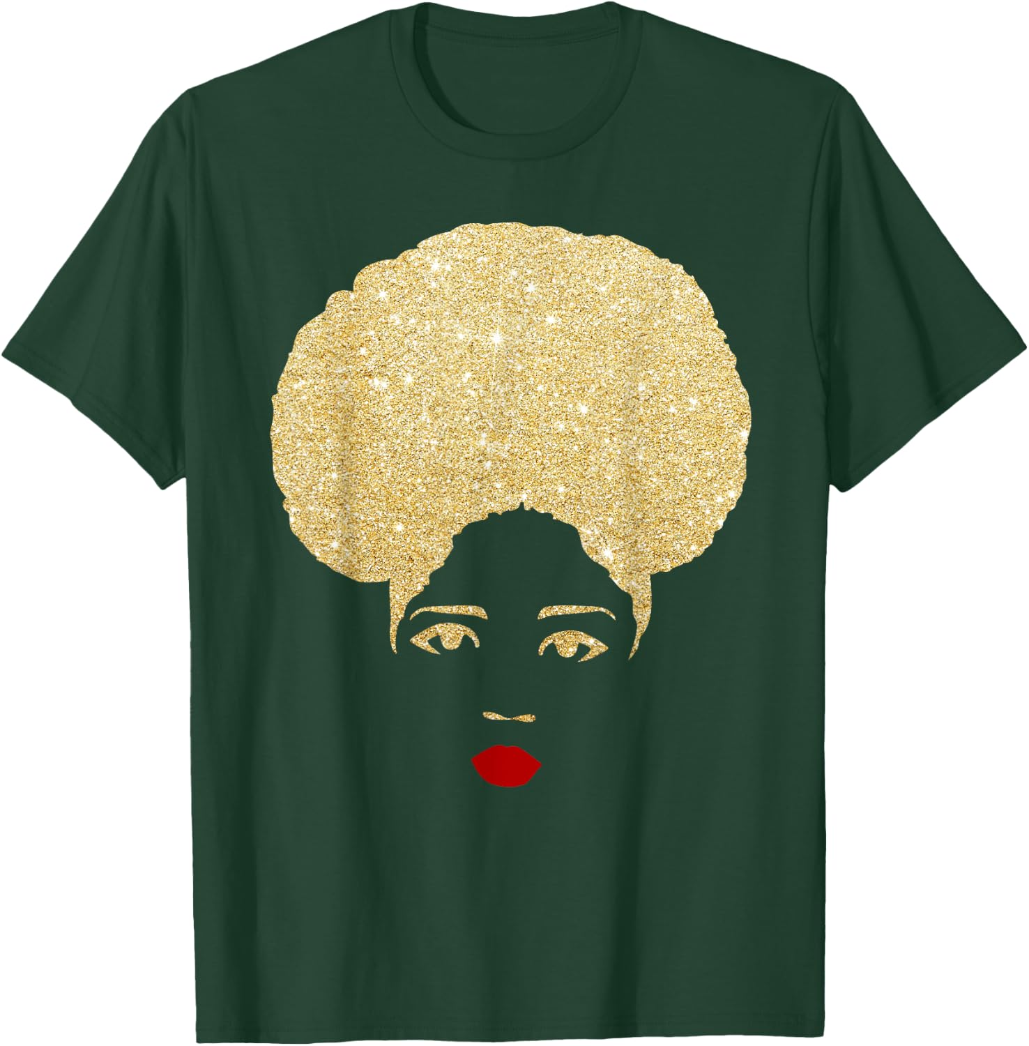 Glitter gold black girl red lips magic T-Shirt - T-Shirt | Forest