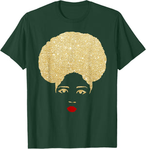 Glitter gold black girl red lips magic T-Shirt - T-Shirt | Forest