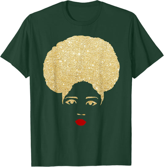 Glitter gold black girl red lips magic T-Shirt - T-Shirt | Forest