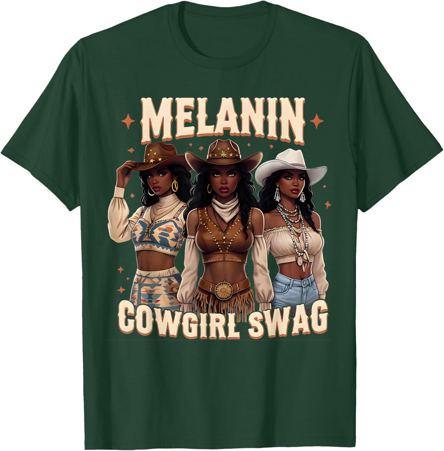 Melanin Cowgirls African Melanin Cowgirl Swag Black History T-Shirt - T-Shirt | Forest