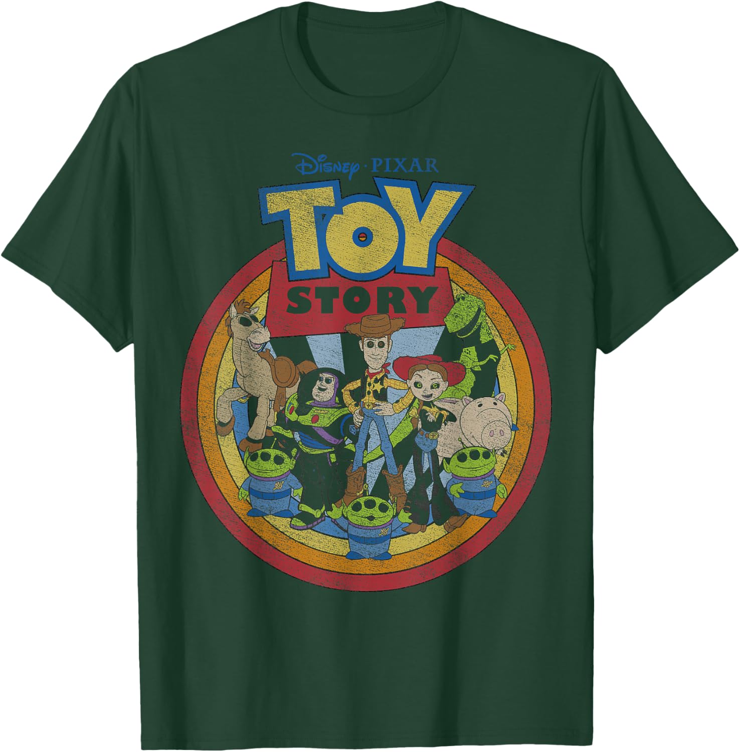 Disney Pixar Toy Story Vintage Circle Portrait Logo T-Shirt - T-Shirt | Forest