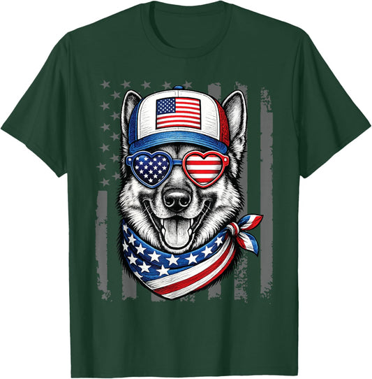 Patriotic German Shepherd Dog American Flag 4Th of July T-Shirt - T-Shirt | Forest