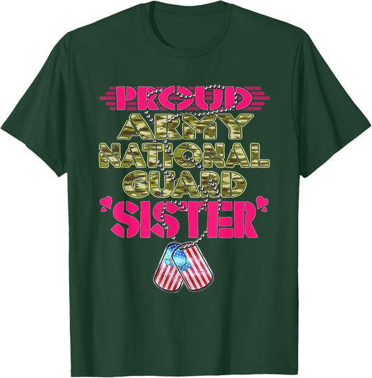 Proud Army National Guard Sister Pride US Military Sibling T-Shirt - T-Shirt | Forest