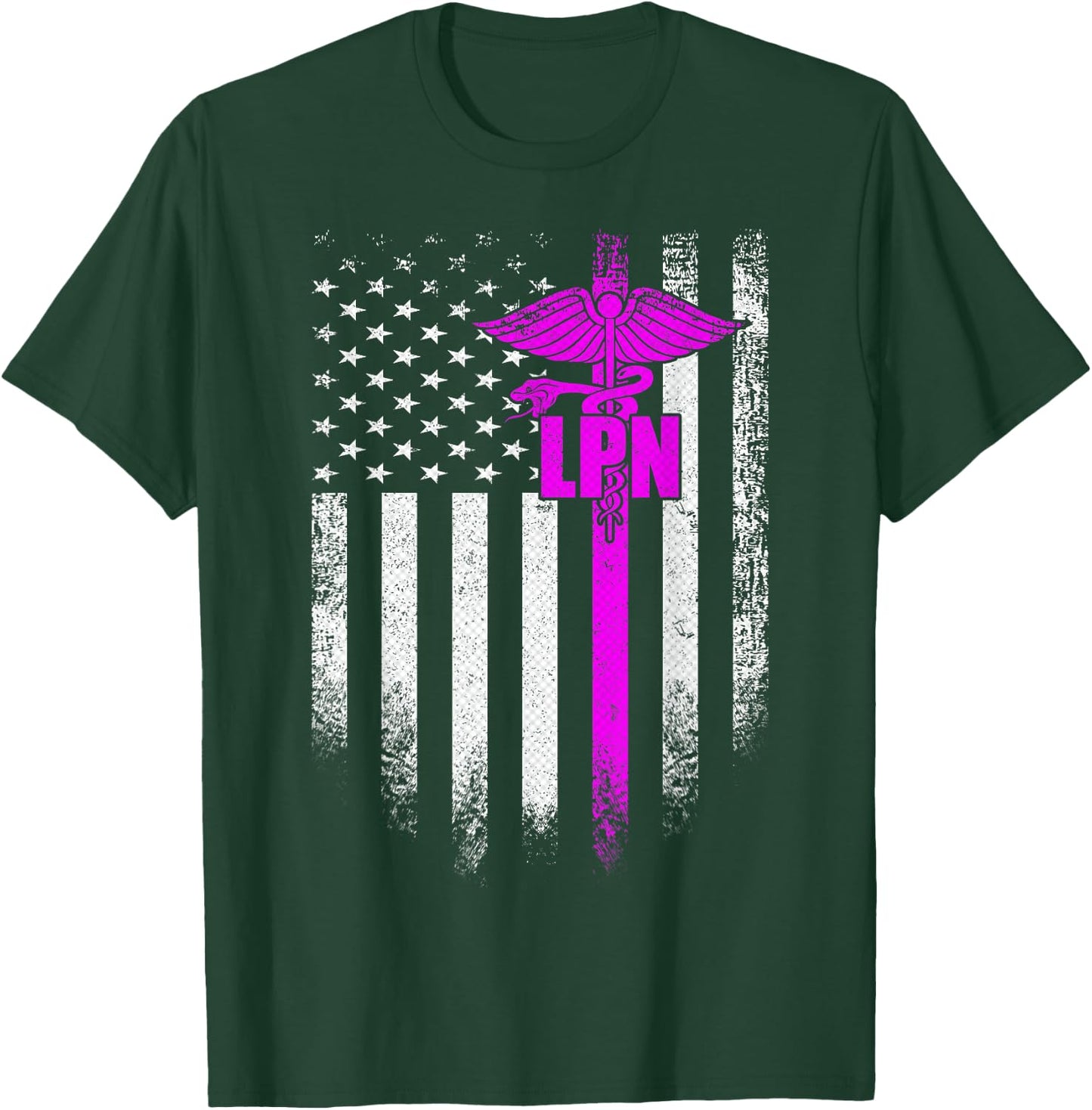 Vintage USA LPN Licensed Practical Nurse American Flag Gift T-Shirt - T-Shirt | Forest