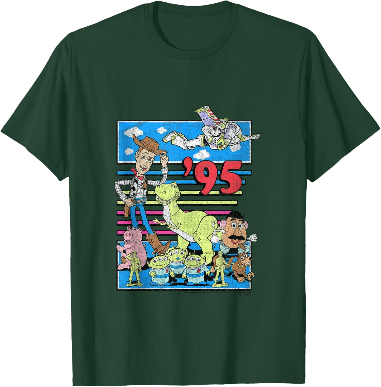 Disney Pixar Toy Story 95 Retro Distressed Colorful T-Shirt - T-Shirt | Forest