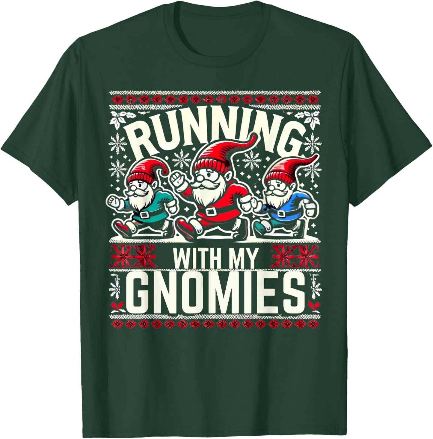 Running With My Gnomies Marathon Fun Christmas Family Runner T-Shirt - T-Shirt | Forest