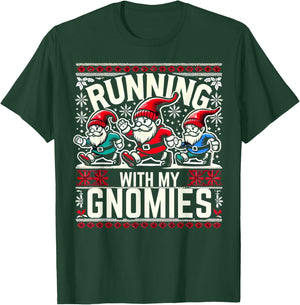 Running With My Gnomies Marathon Fun Christmas Family Runner T-Shirt - T-Shirt | Forest