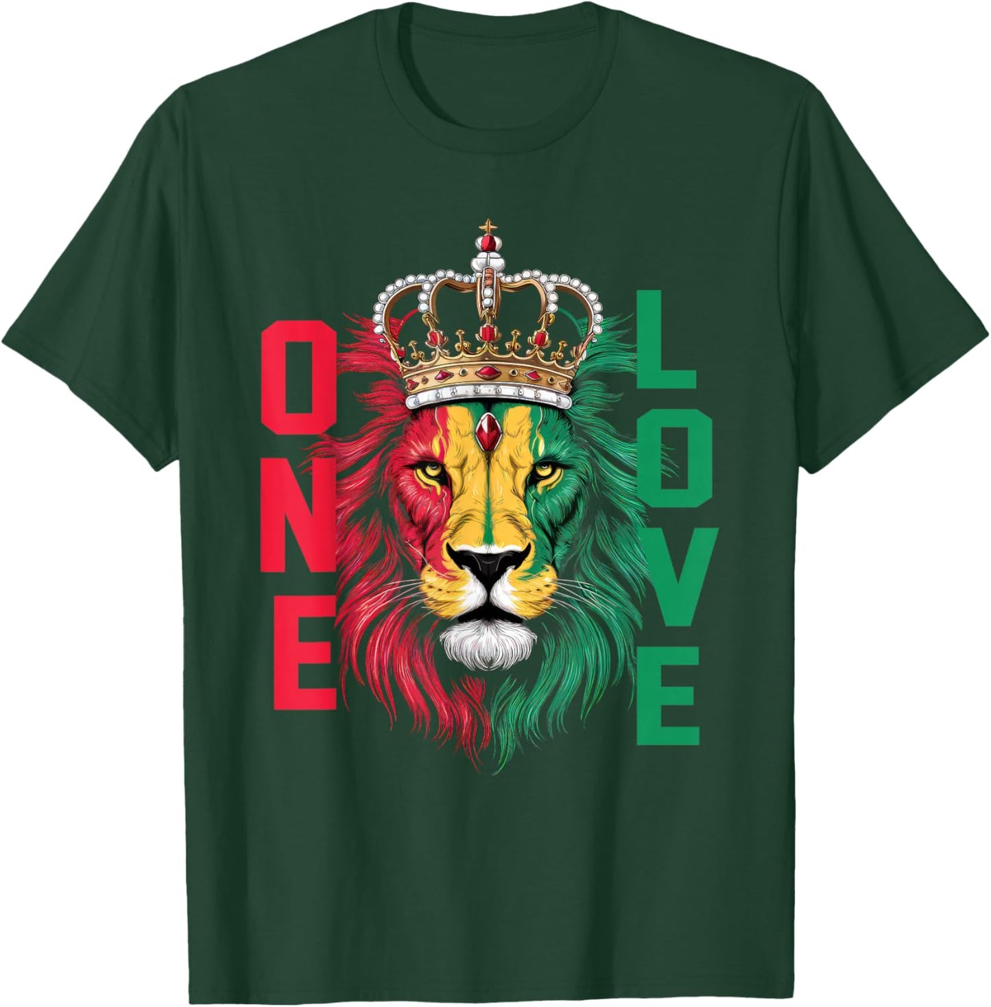 One Love Rasta Lion Jamaican Pride Reggae African T-Shirt - T-Shirt | Forest