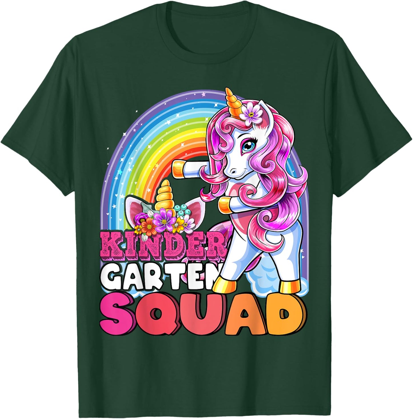 Kindergarten Squad Flossing Unicorn Back to School Shirt T-Shirt - T-Shirt | Forest