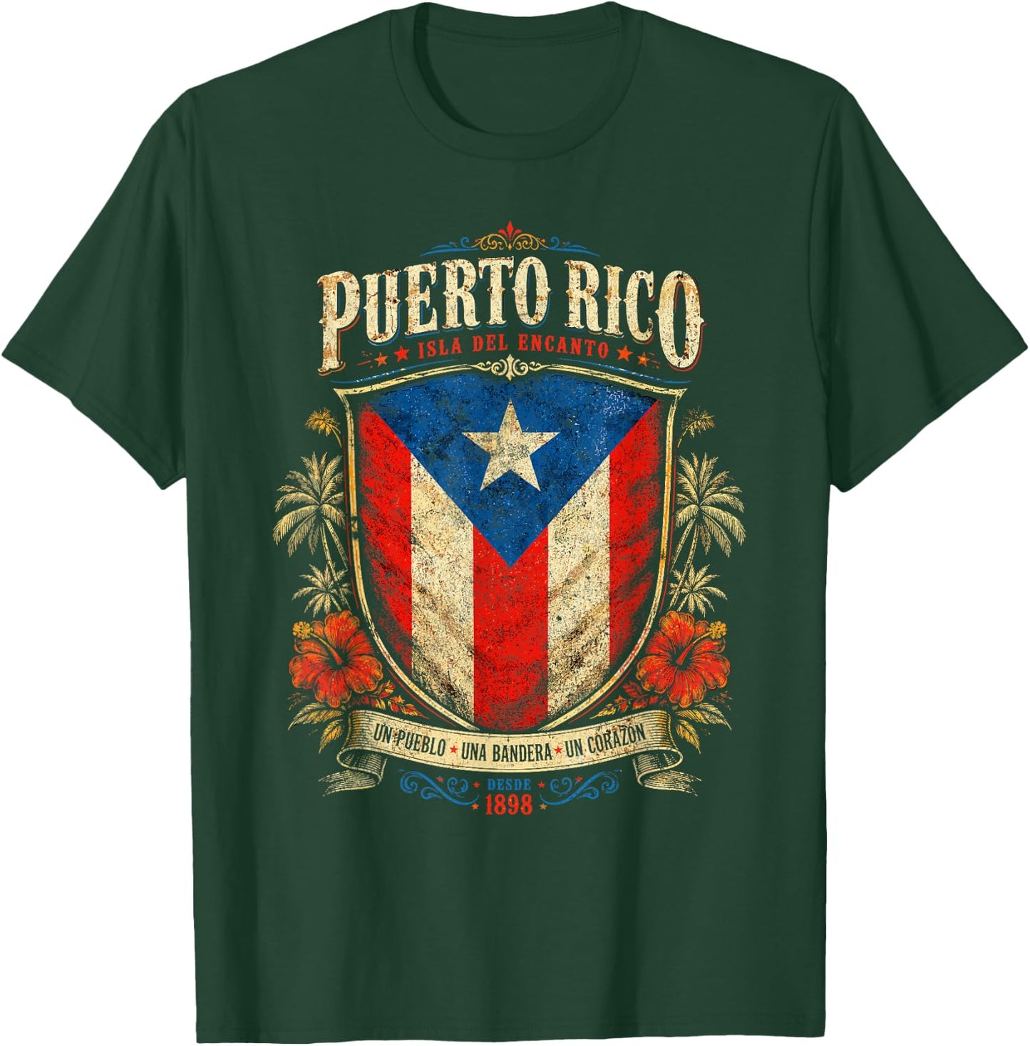 Puerto Rico Flag Vintage Boricua Isla del Encanto T-Shirt - T-Shirt | Forest