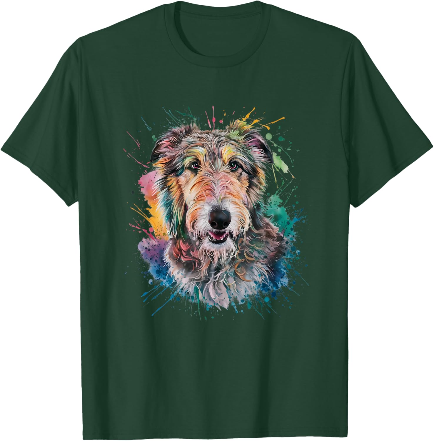Men Woman Colorful Watercolor Irish Wolfhound T-Shirt - T-Shirt | Forest