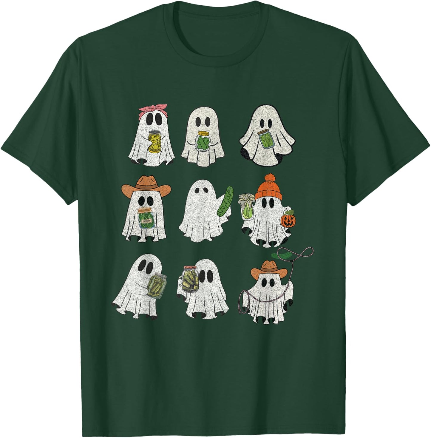 Vintage Ghost Pickle Jar Custom Halloween Canned Pickles T-Shirt - T-Shirt | Forest