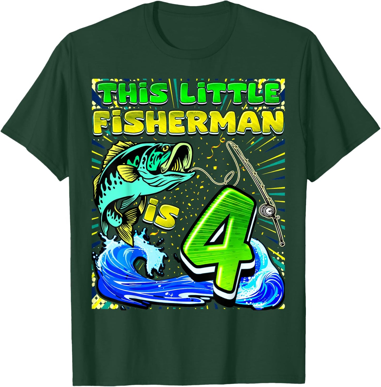 Fishing Birthday Shirt 4 Year Old Boy Fisher 4th Bday Kids T-Shirt - T-Shirt | Forest
