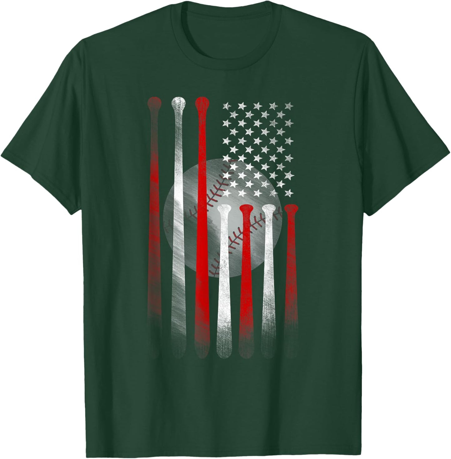 Vintage Baseball American Flag , Classic Fit Black for Dad and Mom T-Shirt - T-Shirt | Forest