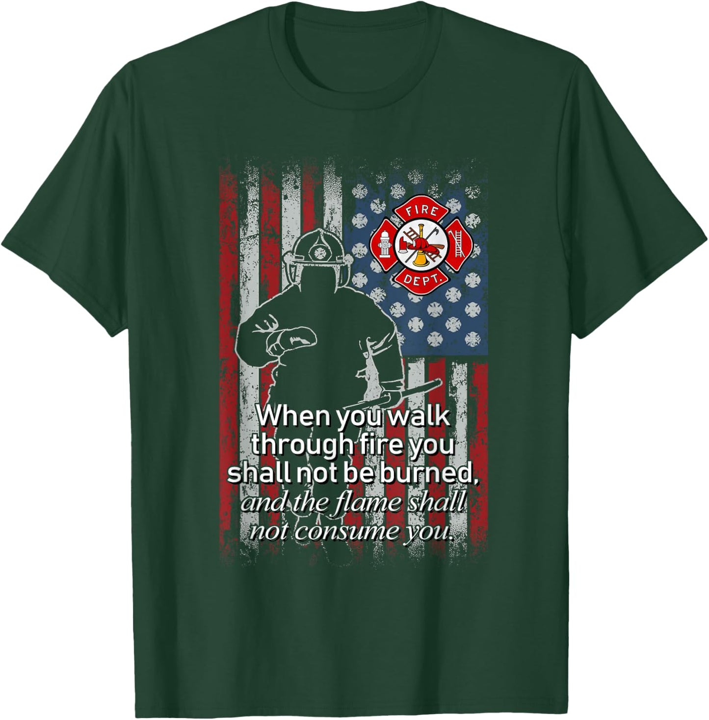 Thin Red Line Firefighter Bible Verse American Flag T-Shirt - T-Shirt | Forest