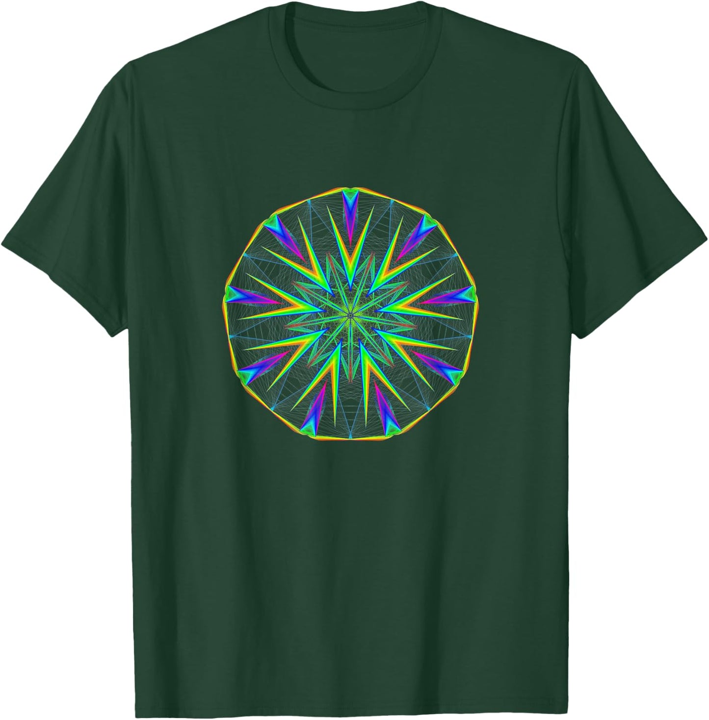 Bright Colors Angular Mandala Geometry Kaleidoscope Effect T-Shirt - T-Shirt | Forest