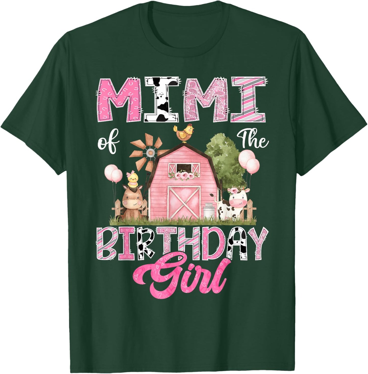 Mimi Of The Birthday Girl Farm Cow Pink 1St Birthday T-Shirt - T-Shirt | Forest