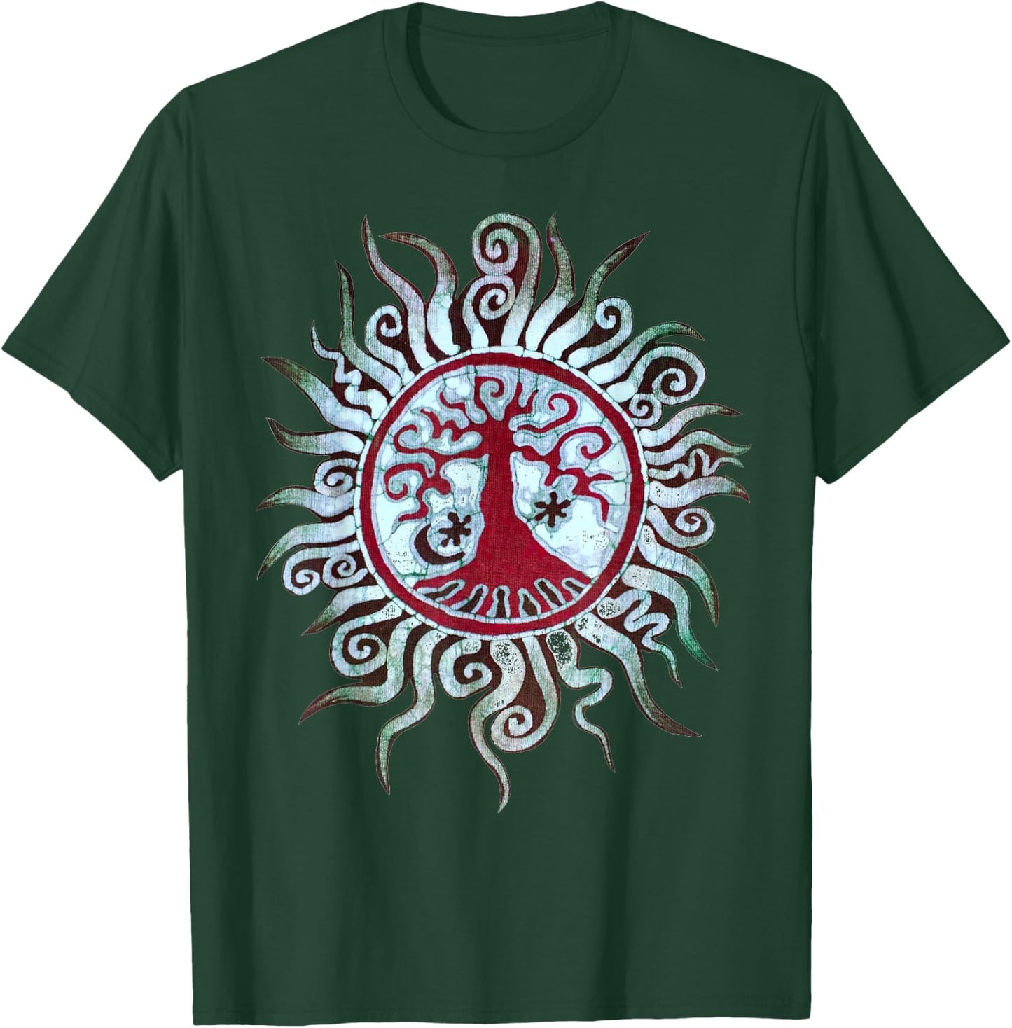 Tree Shirt Batik Artist hand drawn Tree and Moon Mandala T-Shirt - T-Shirt | Forest