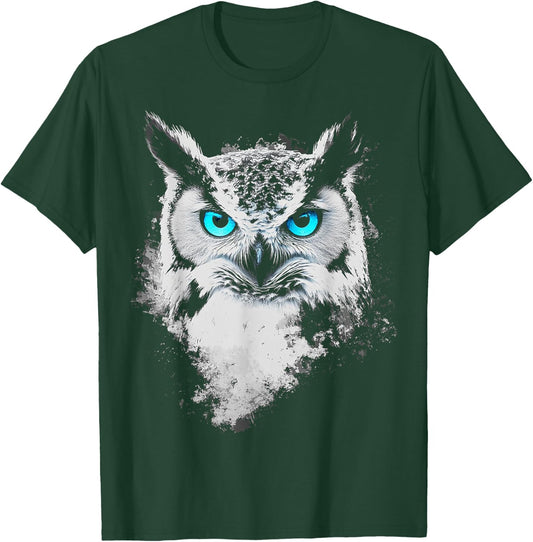 Owl Bird Motif Animal Artwork Blue Eyes Owl T-Shirt - T-Shirt | Forest