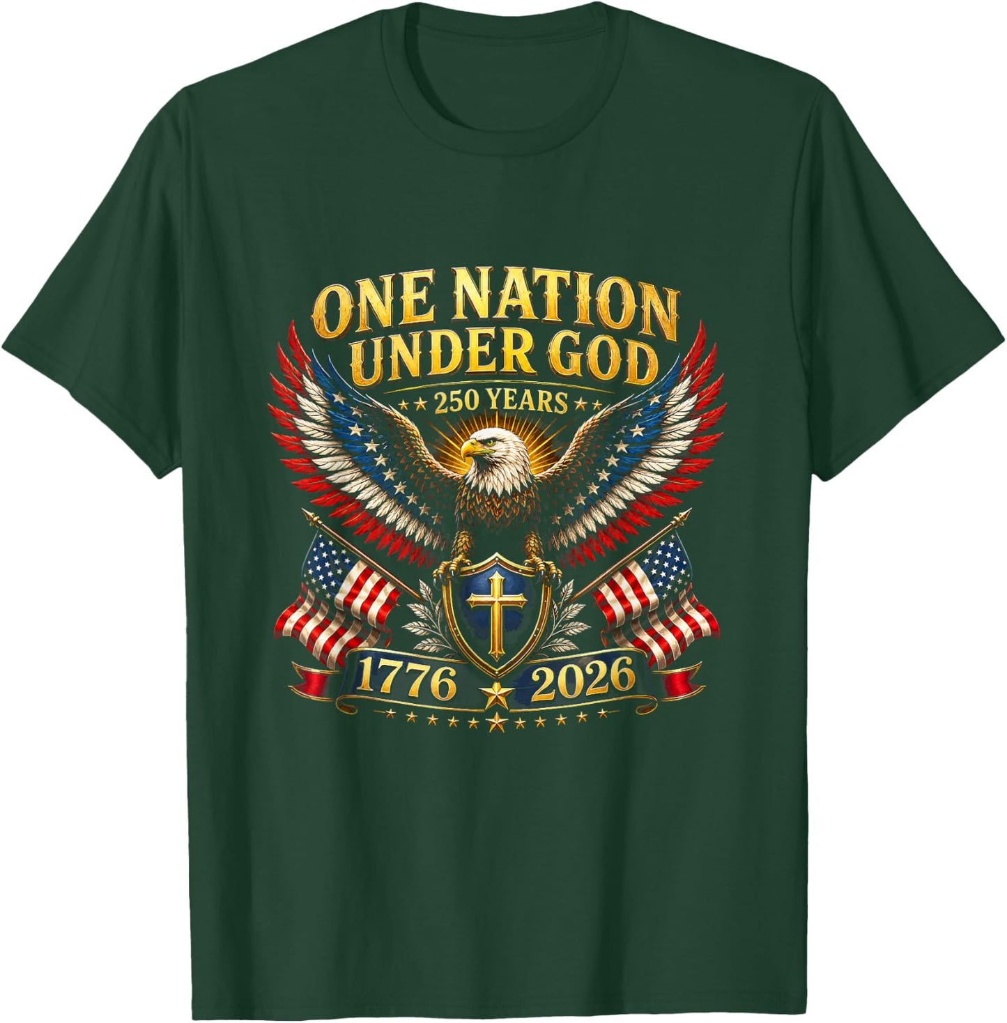 USA One Nation Under God 250 Years Patriotic Eagle Christian T-Shirt - T-Shirt | Forest