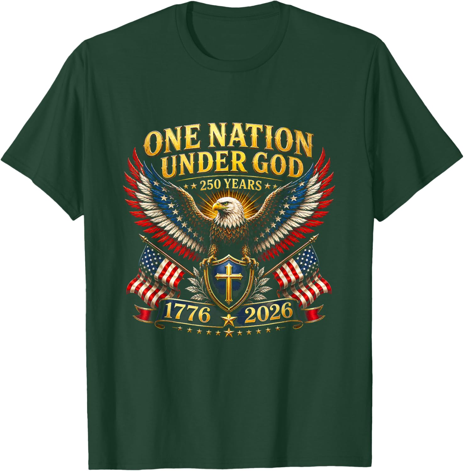 USA One Nation Under God 250 Years Patriotic Eagle Christian T-Shirt - T-Shirt | Forest