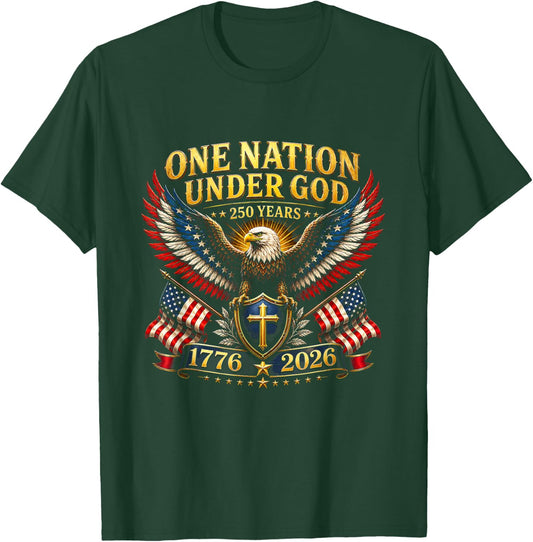 USA One Nation Under God 250 Years Patriotic Eagle Christian T-Shirt - T-Shirt | Forest