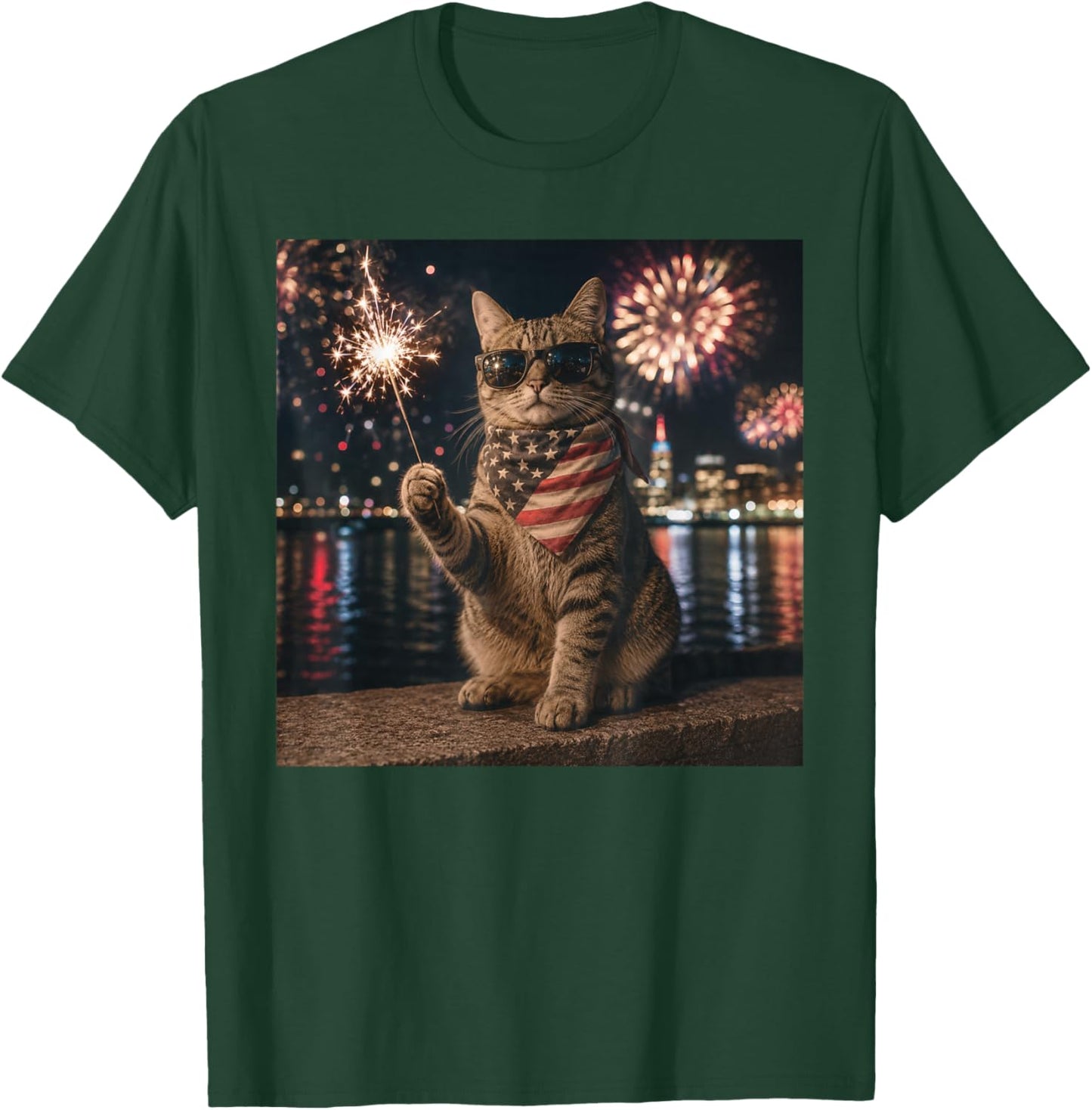 Funny Cat Fireworks Meme Patriotic 4th of July Cat Lovers T-Shirt - T-Shirt | Forest