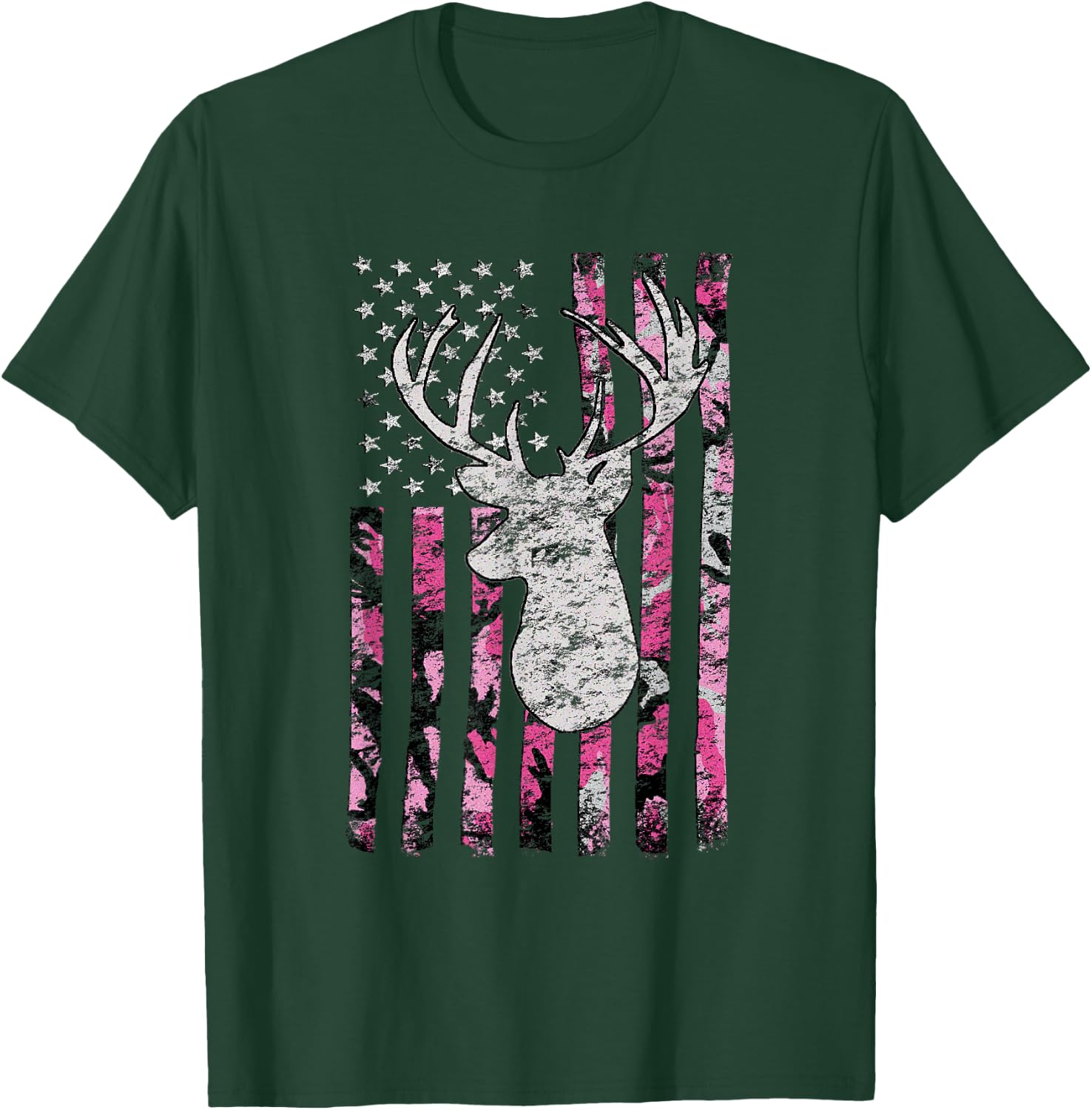 Deer Hunting Buck Pink Camouflage Flag T-Shirt - T-Shirt | Forest