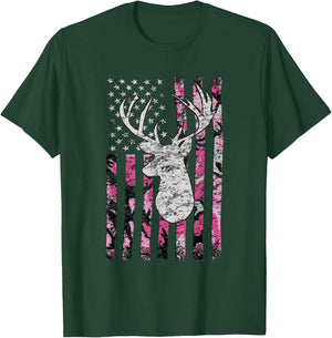 Deer Hunting Buck Pink Camouflage Flag T-Shirt - T-Shirt | Forest