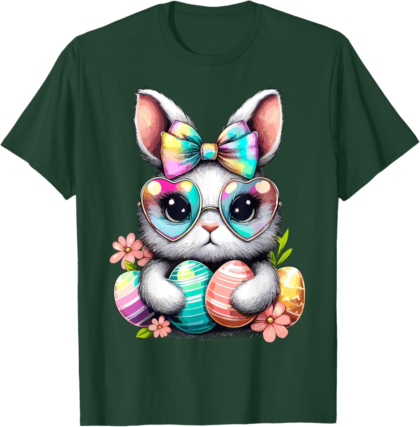 Easter Day Cute Rabbit Face Tie Dye Eggs Girls Bunny T-Shirt - T-Shirt | Forest