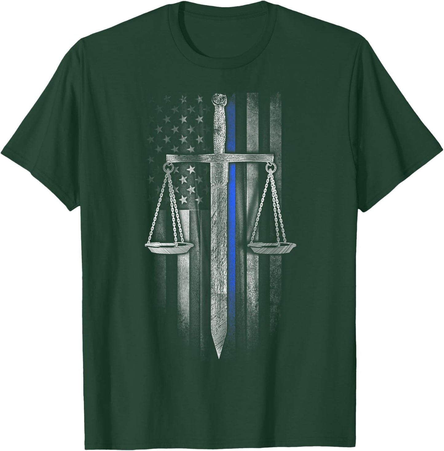 Thin Blue Line - Scales of Justice T-Shirt - T-Shirt | Forest