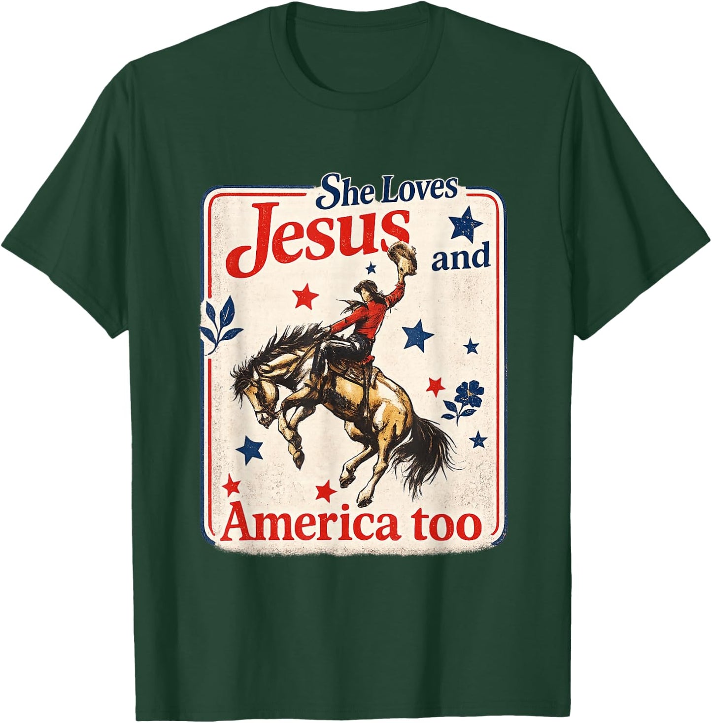 She Loves Jesus and America Too USA Flag 4th Fourth of July T-Shirt - T-Shirt | Forest