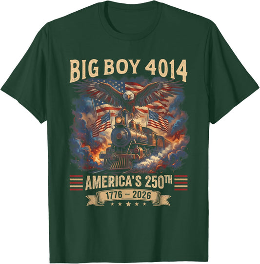 Big Boy 4014 Train 4th of July Retro US Flag Vintage Apparel T-Shirt - T-Shirt | Forest