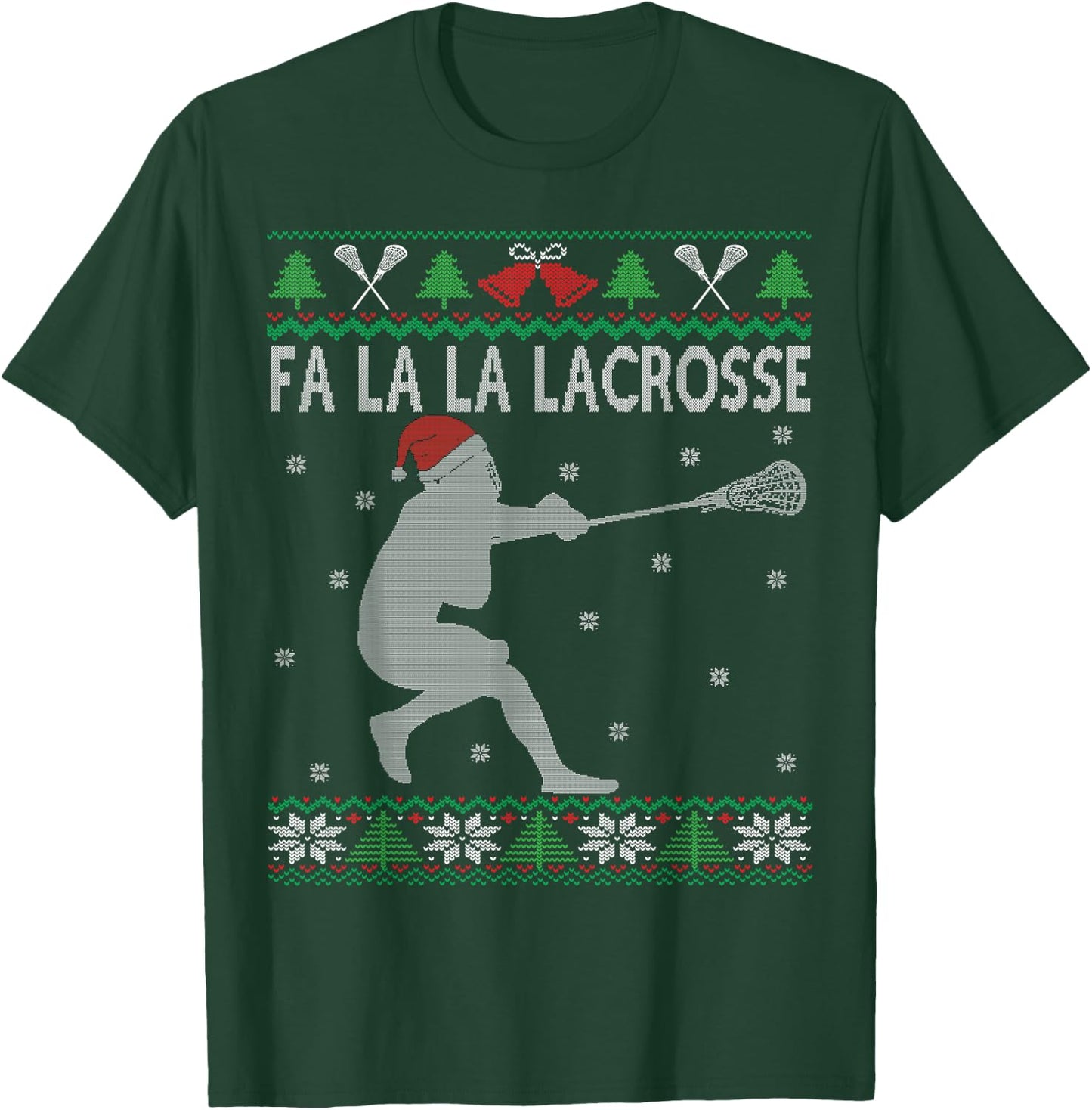 Fa La La Lacrosse Player Funny Lax Bro Ugly Christmas T-Shirt - T-Shirt | Forest