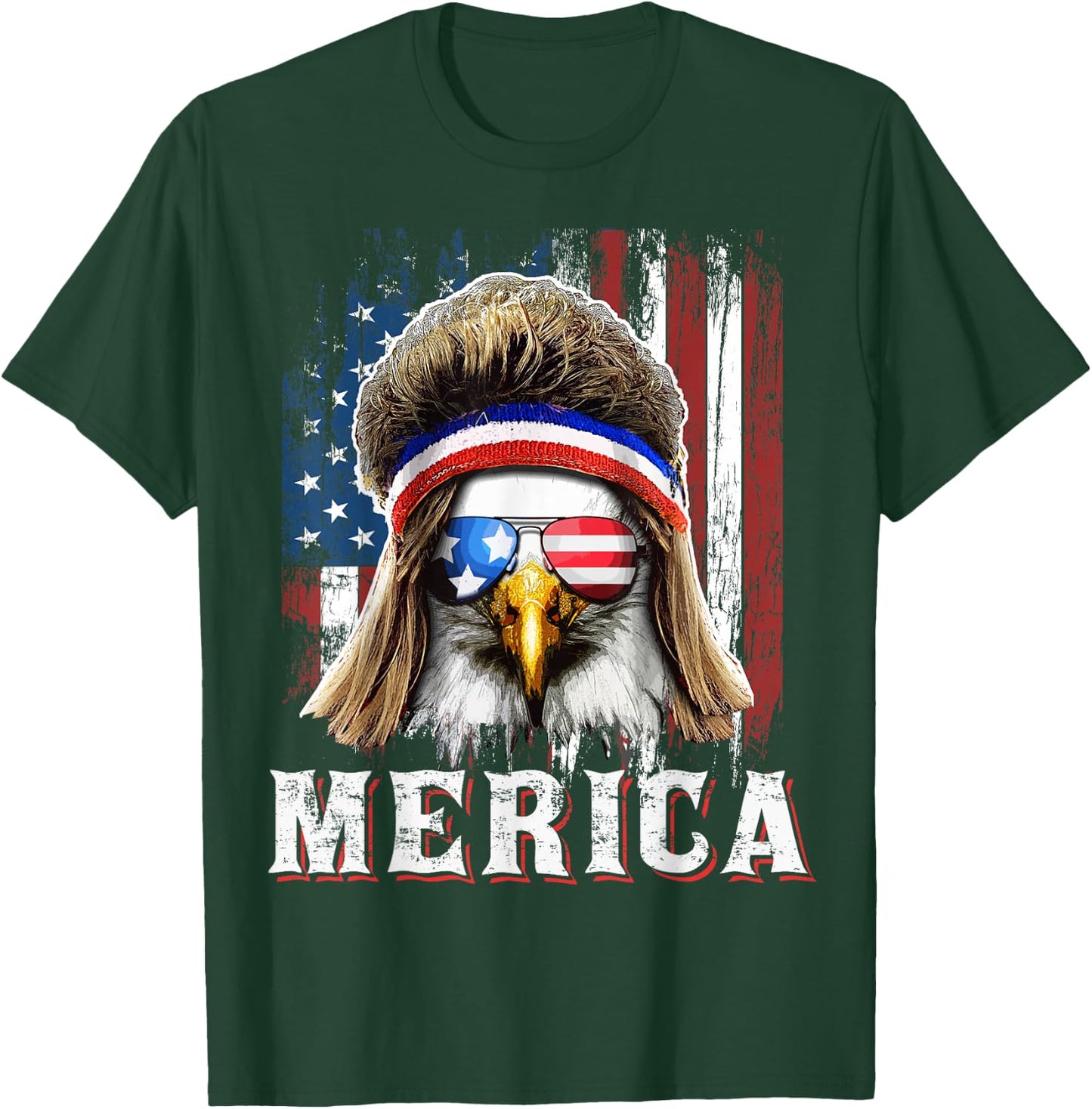 Merica Eagle Mullet 4th of July American Flag Stars Stripes T-Shirt - T-Shirt | Forest