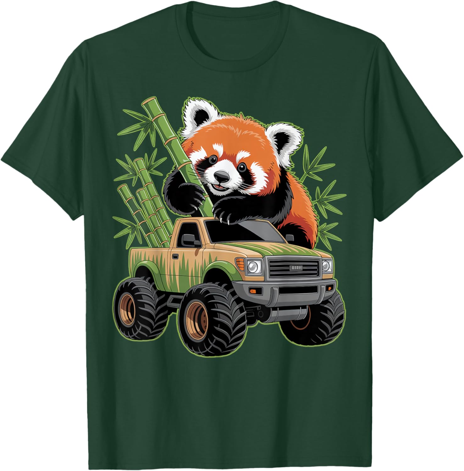 Cute Red Panda Monster Truck with Bamboo T-Shirt - T-Shirt | Forest